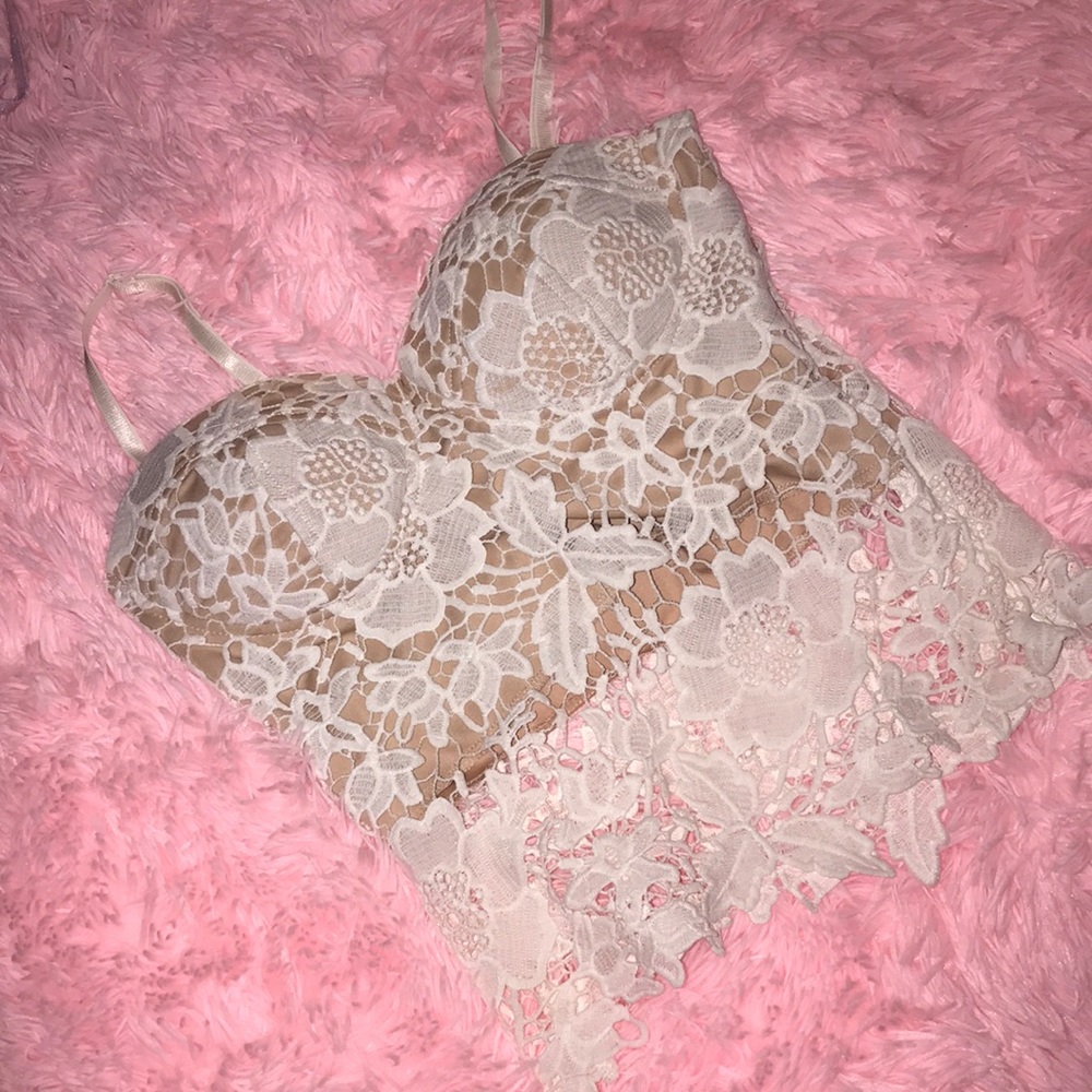 White and tan Lace push up crop top